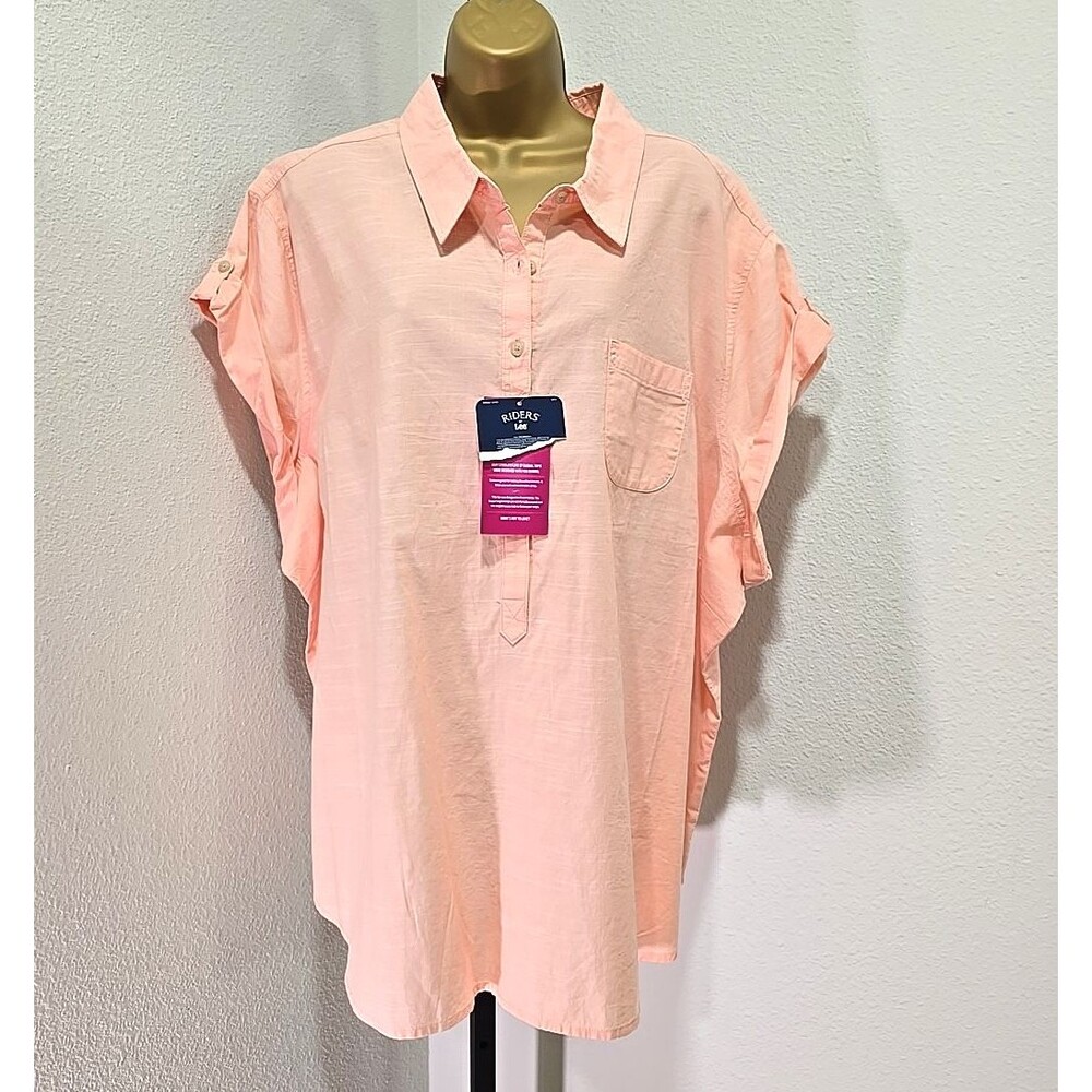 NWT Riders by Lee Short Sleeve Popover Shirt Womens Size 4X Pink Cotton Granola